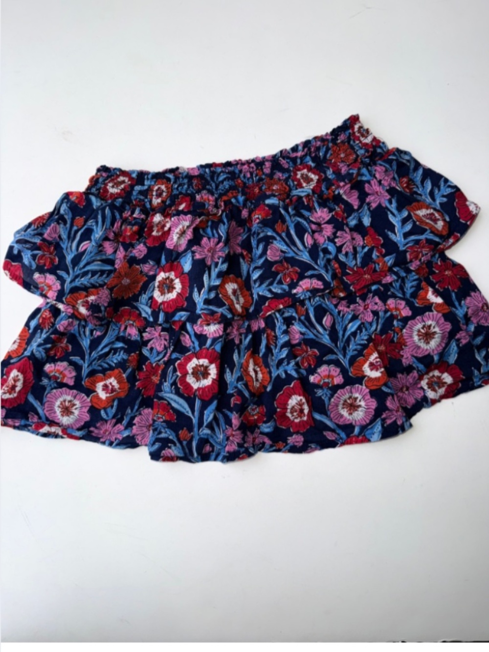 VINEYARD VINES Girls XS Navy Pink Red Floral Tiered Pull On Lined Skirt E17